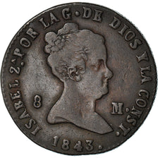 Moneda, España, Isabel II, 8 Maravedis, 1843, Segovia, MBC, Cobre, KM:531.3