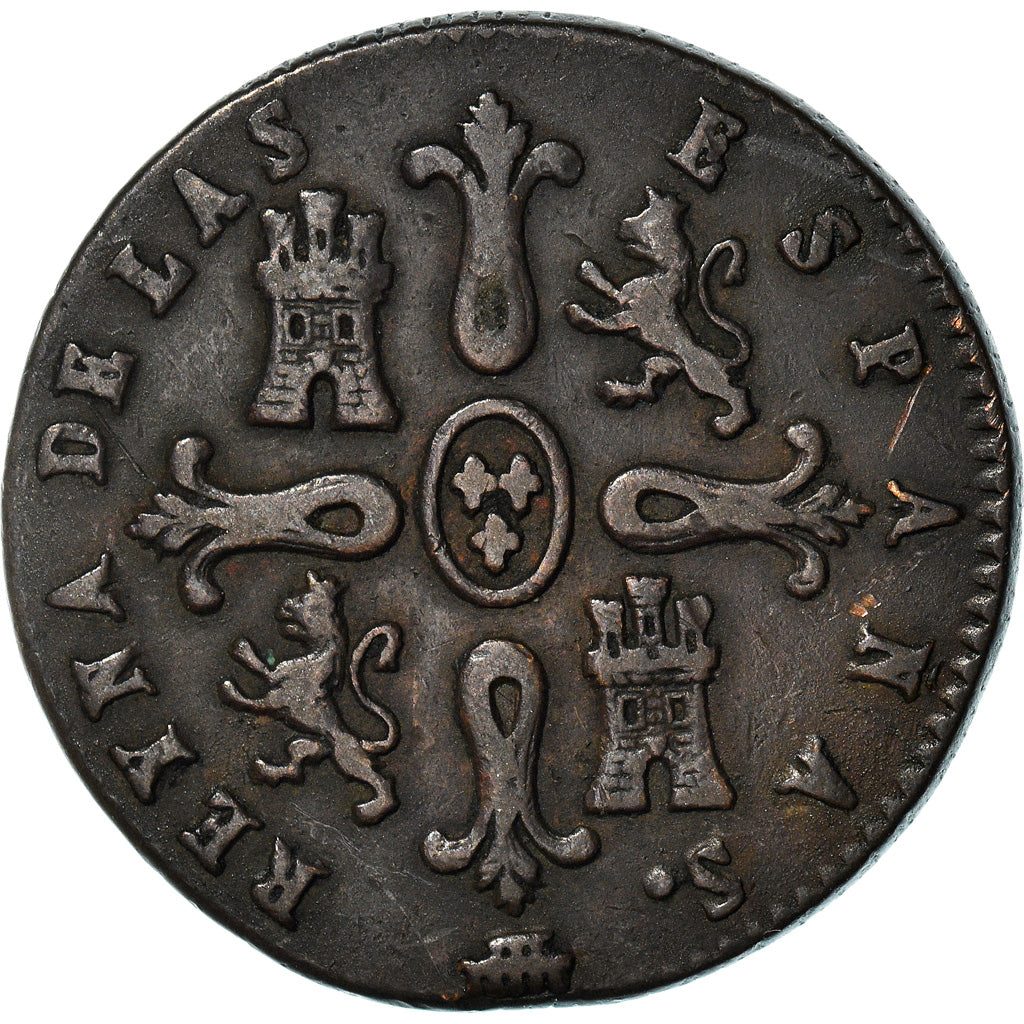 Moneda, España, Isabel II, 8 Maravedis, 1843, Segovia, MBC, Cobre, KM:531.3