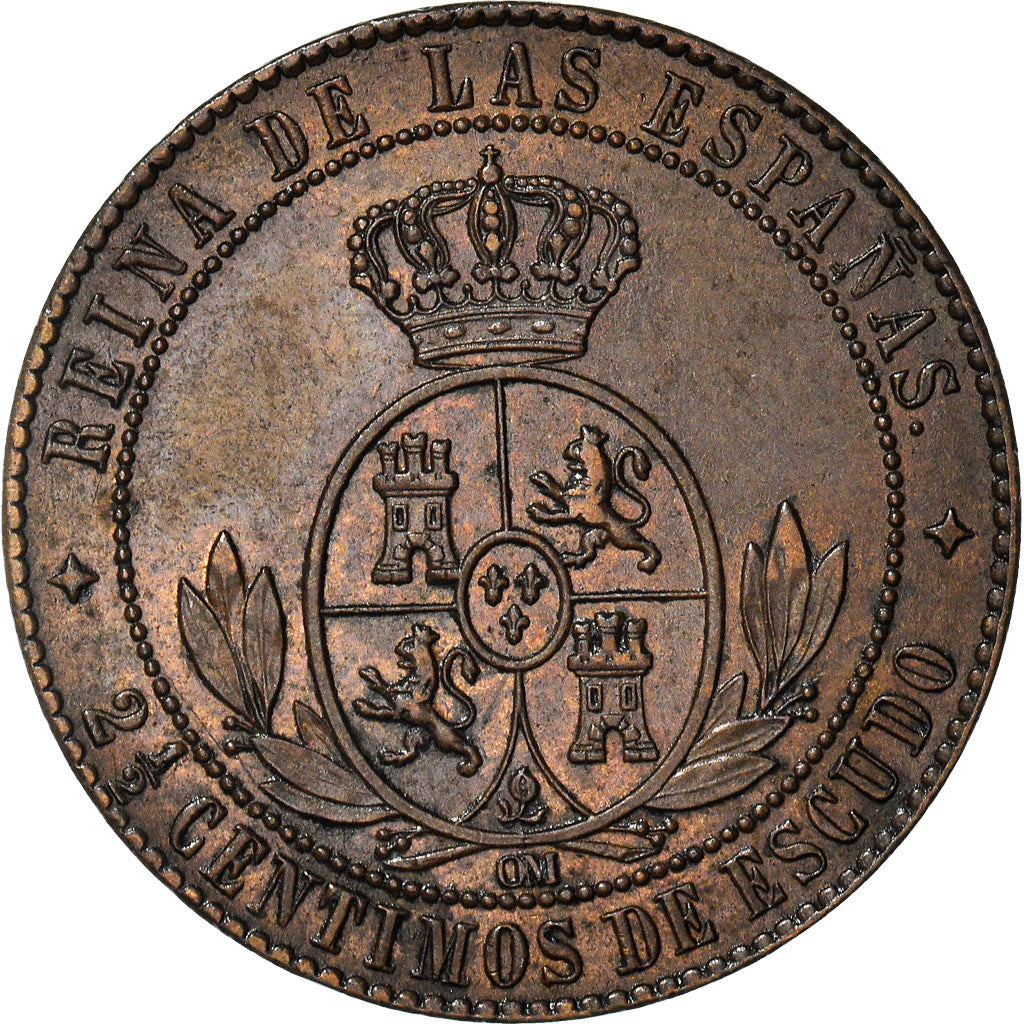Coin, Spain, Isabel II, 2-1/2 Centimos, 1868, Jubia, MS(60-62), Copper, KM:634.2