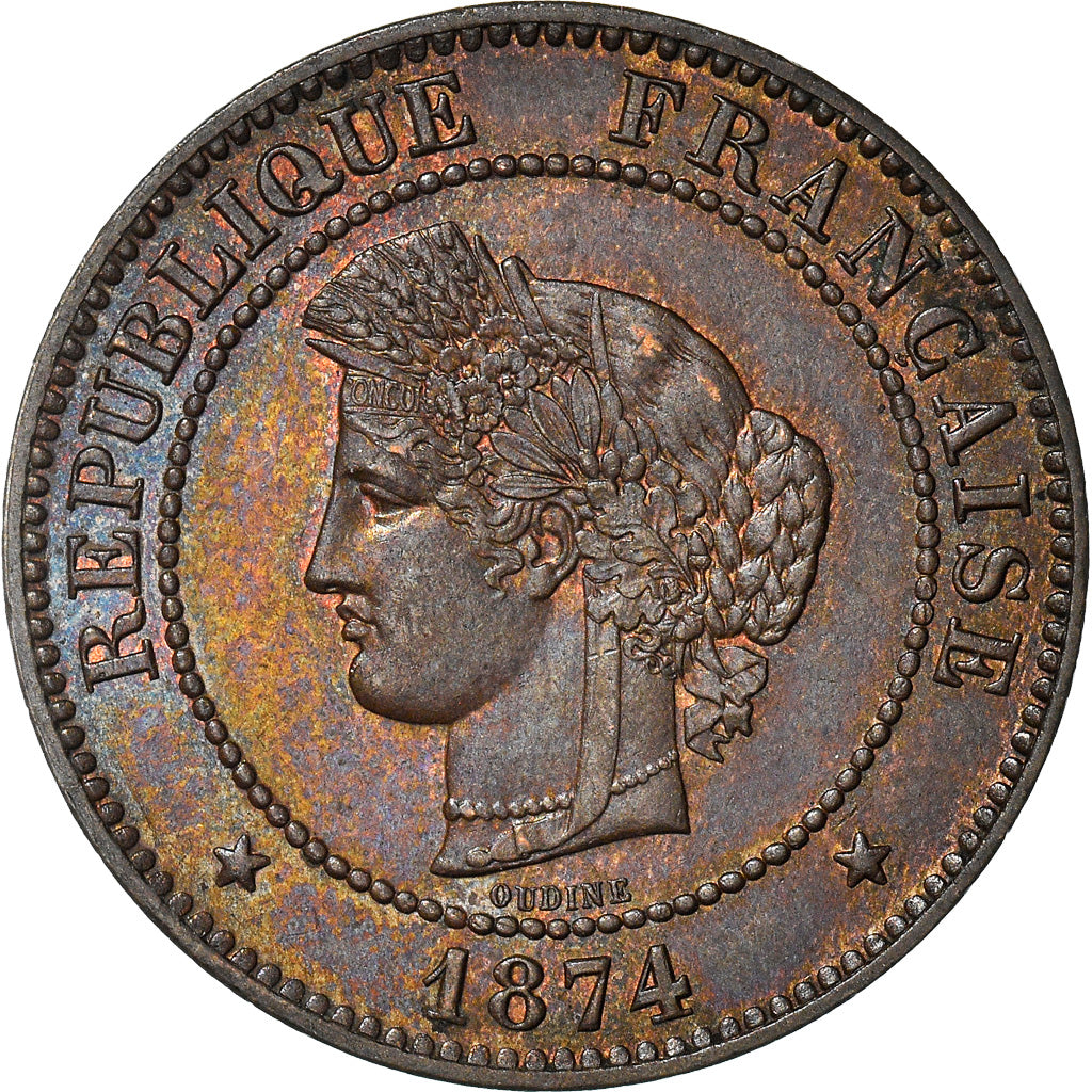 Coin, France, Cérès, 5 Centimes, 1874, Paris, MS(64), Bronze, KM:821.1