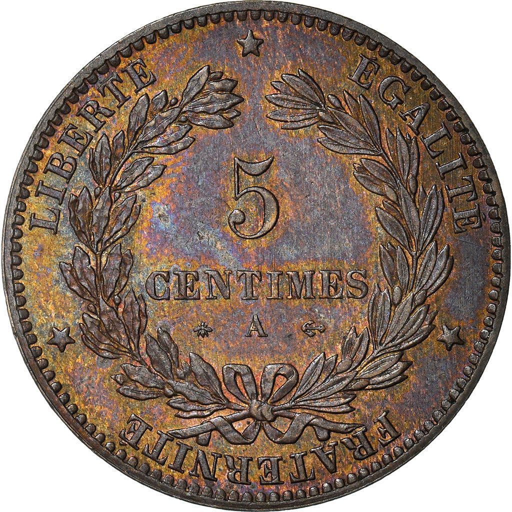 Coin, France, Cérès, 5 Centimes, 1874, Paris, MS(64), Bronze, KM:821.1
