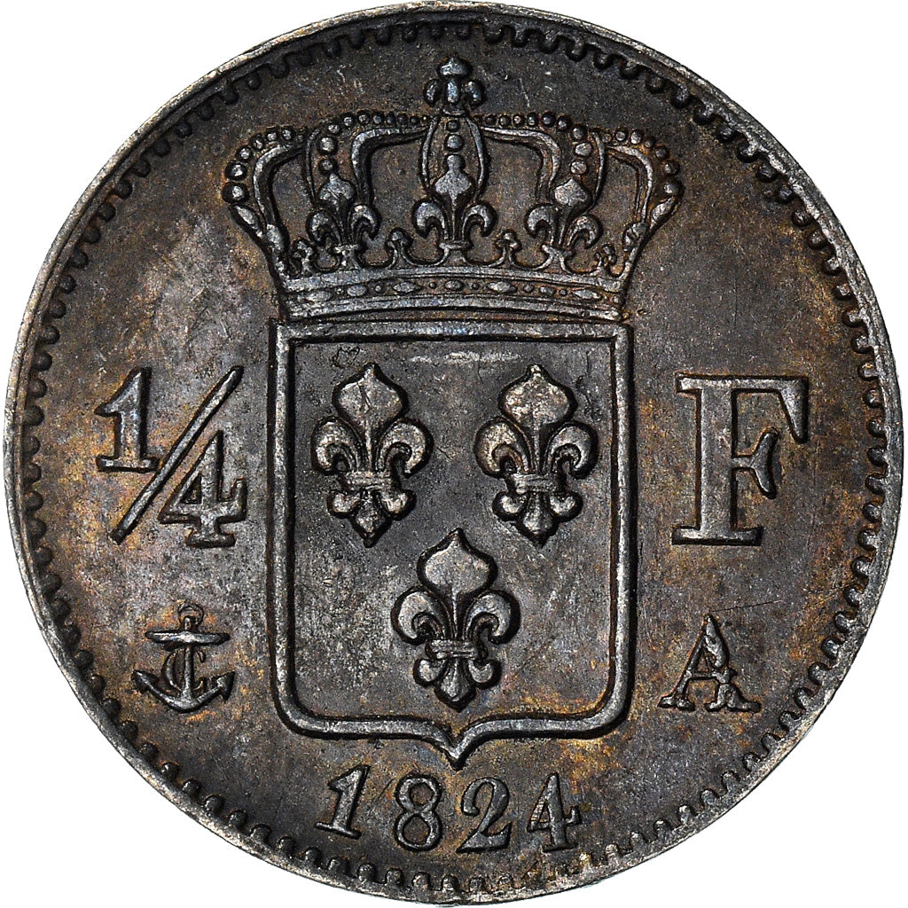 Coin, France, Louis XVIII, Louis XVIII, 1/4 Franc, 1824, Paris, AU(55-58)
