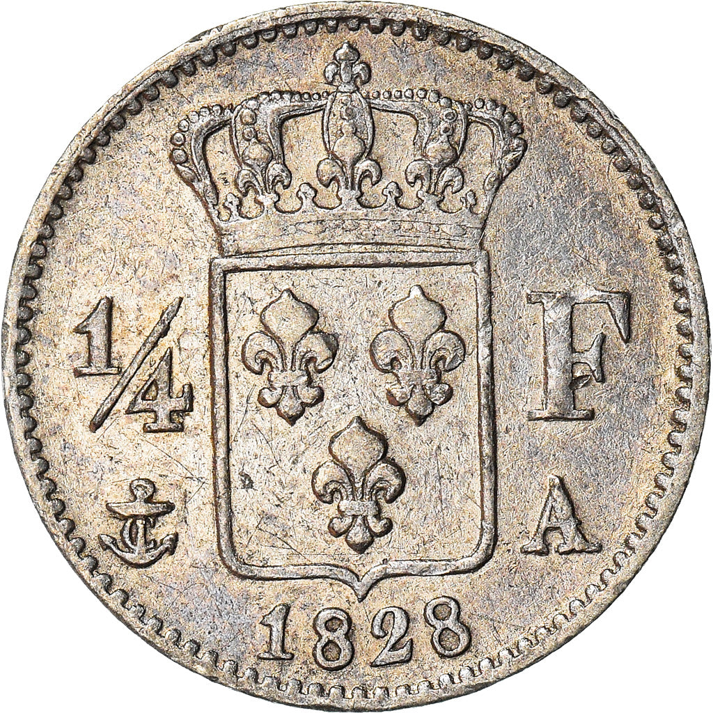 Munten, Frankrijk, Charles X, 1/4 Franc, 1828, Paris, ZF+, Zilver, KM:722.1
