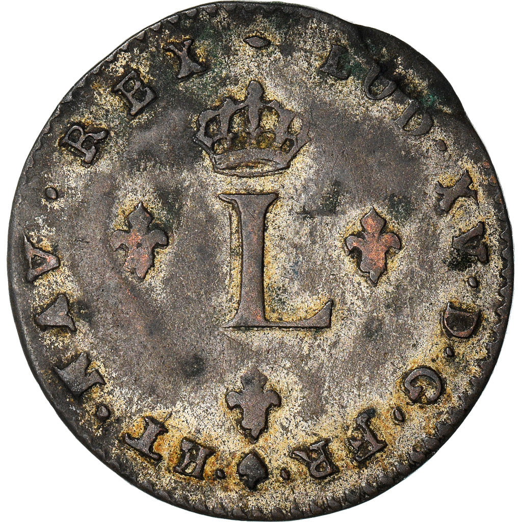 Moeda, França, Louis XV, Double sol (2 sous) en billon, 2 Sols, 1740, Rouen