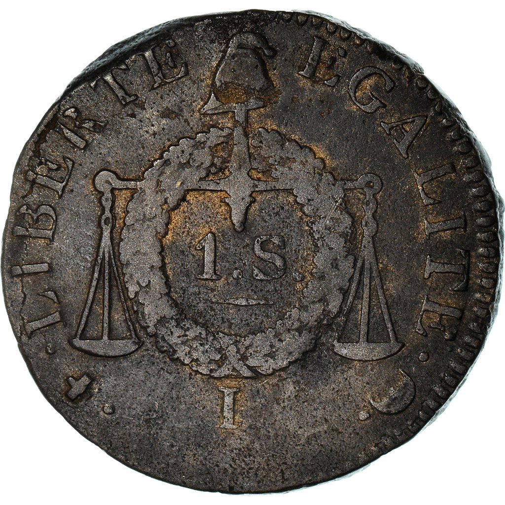 Coin, France, Sol aux balances françoise, Sol, 1793 - AN II, Limoges, F(12-15)