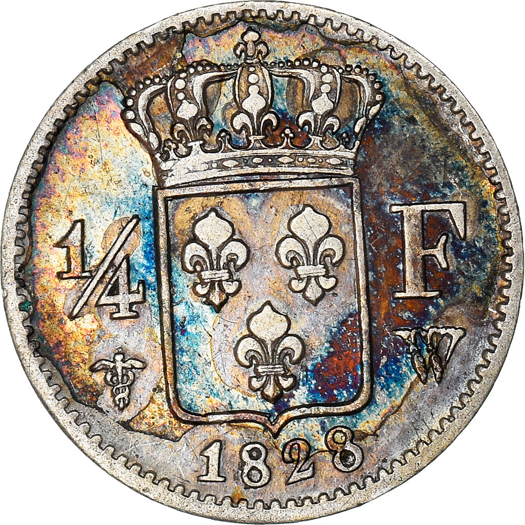 Moneta, Francja, Charles X, 1/4 Franc, 1828, Lille, AU(50-53), Srebro