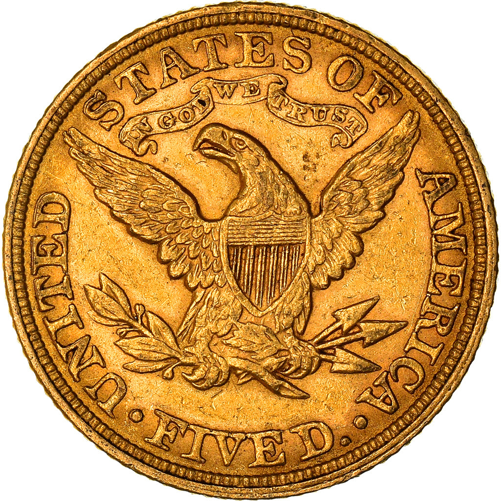 Moneta, Stati Uniti, Coronet Head, $5, Half Eagle, 1880, Philadelphia, BB+, Oro