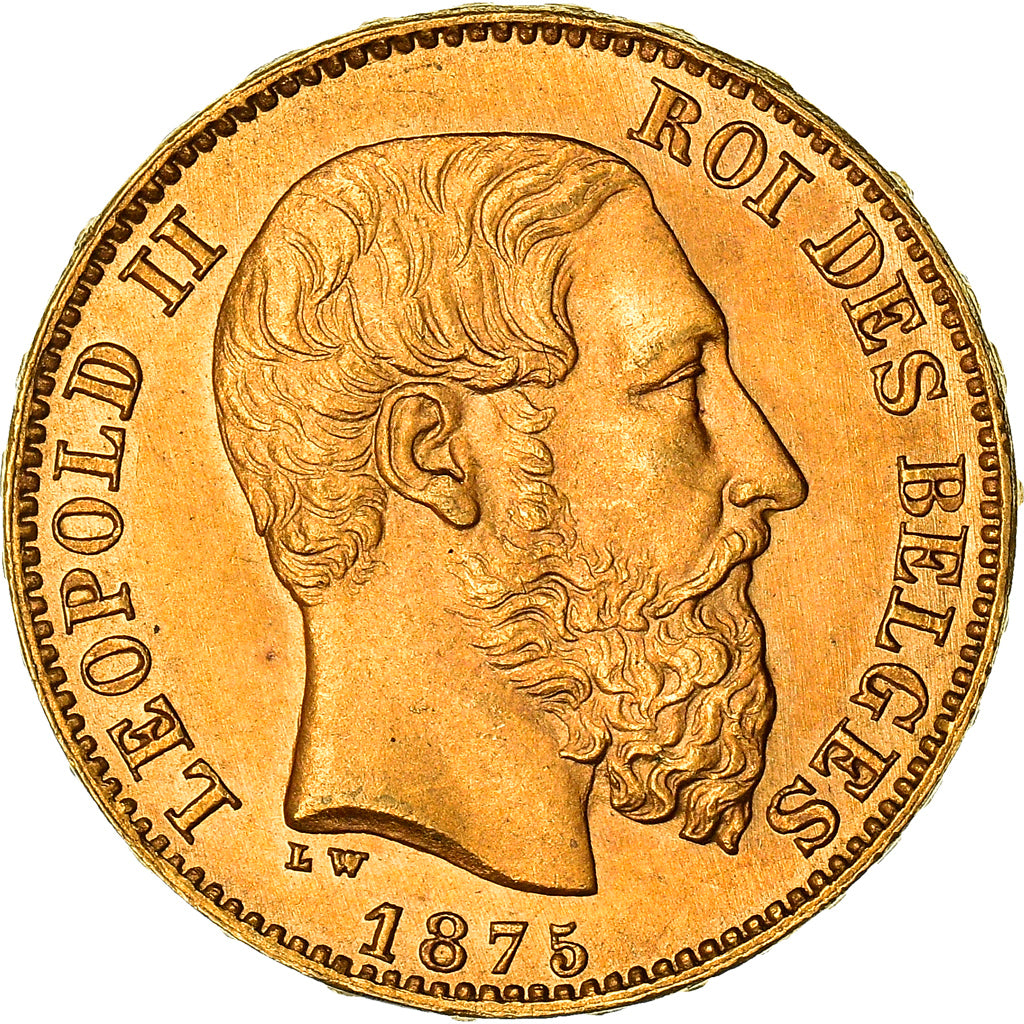 Moneta, Belgio, Leopold II, 20 Francs, 20 Frank, 1875, SPL, Oro, KM:37