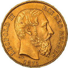 Münze, Belgien, Leopold II, 20 Francs, 20 Frank, 1875, VZ+, Gold, KM:37