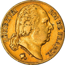 Moneda, Francia, Louis XVIII, Louis XVIII, 20 Francs, 1819, Paris, MBC, Oro
