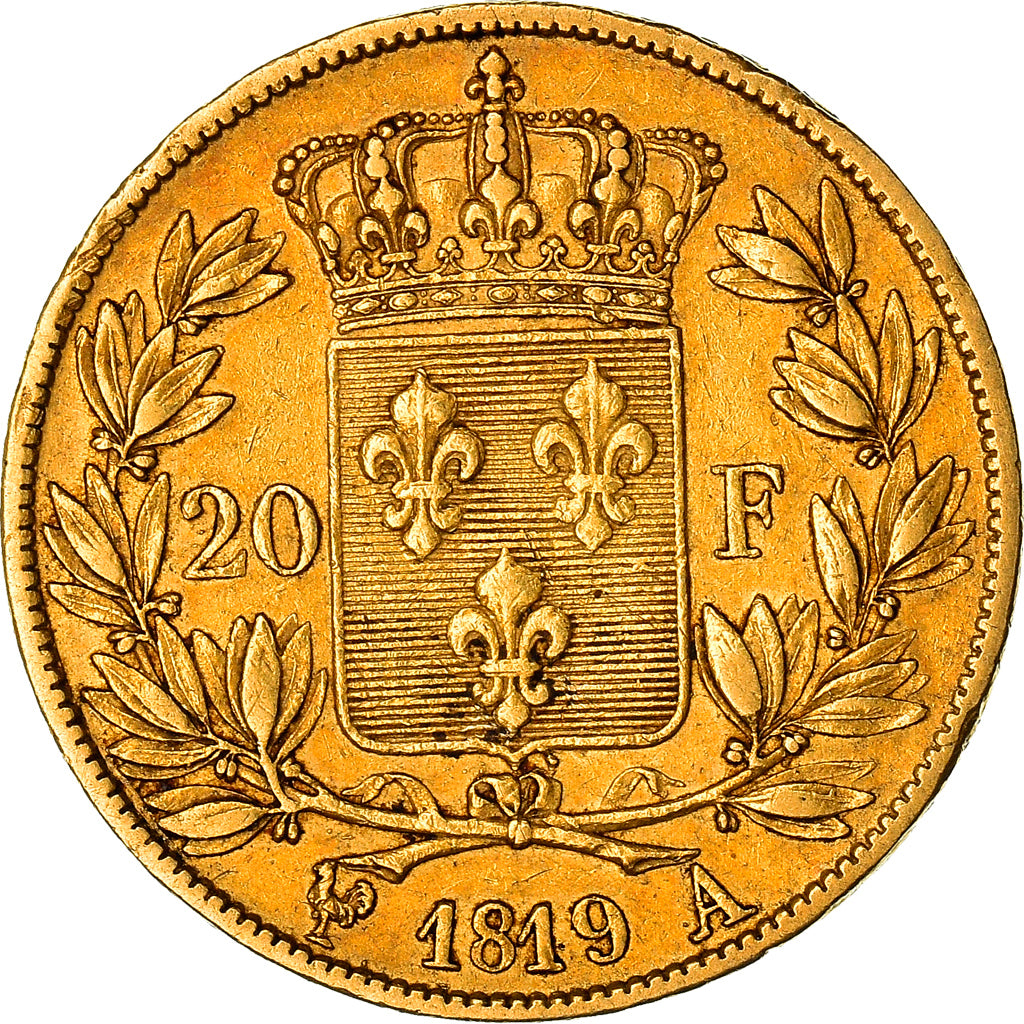 Moneda, Francia, Louis XVIII, Louis XVIII, 20 Francs, 1819, Paris, MBC, Oro