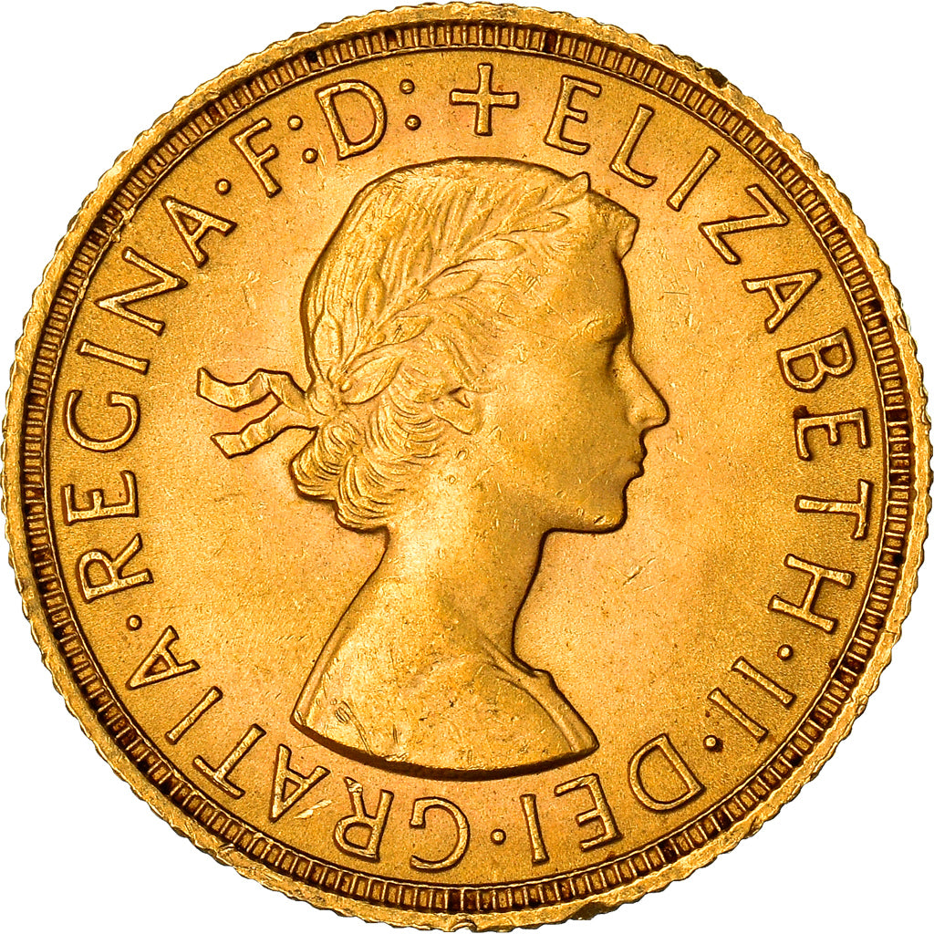 Coin, Great Britain, Elizabeth II, Sovereign, 1958, MS(60-62), Gold, KM:908