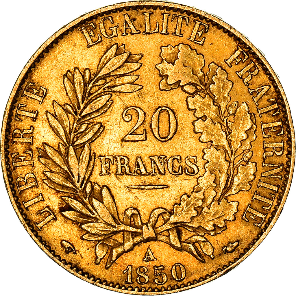 Moneda, Francia, Cérès, 20 Francs, 1850, Paris, MBC+, Oro, KM:762