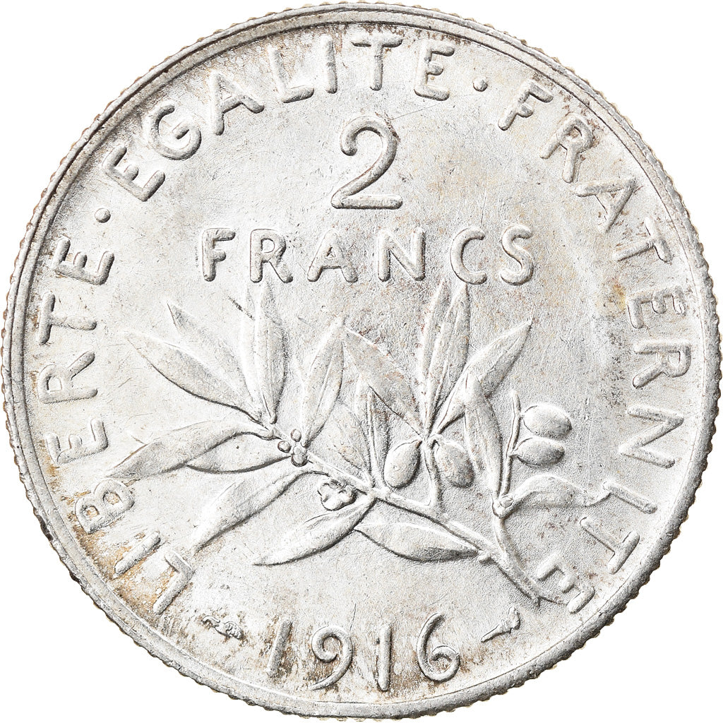 Moneta, Francia, Semeuse, 2 Francs, 1916, Paris, BB, Argento, KM:845.1