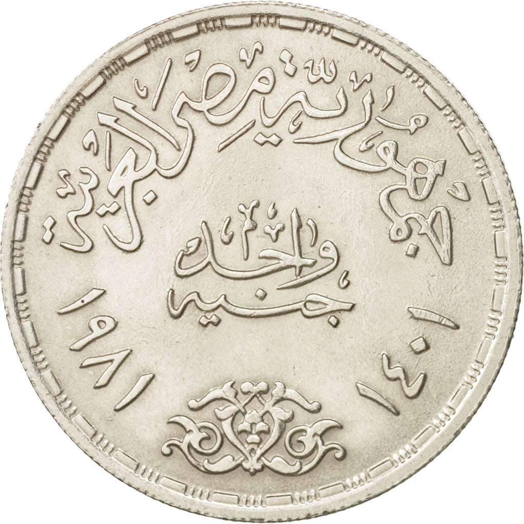 Egypt, Pound, 1981, AU(55-58), Silver, KM:524