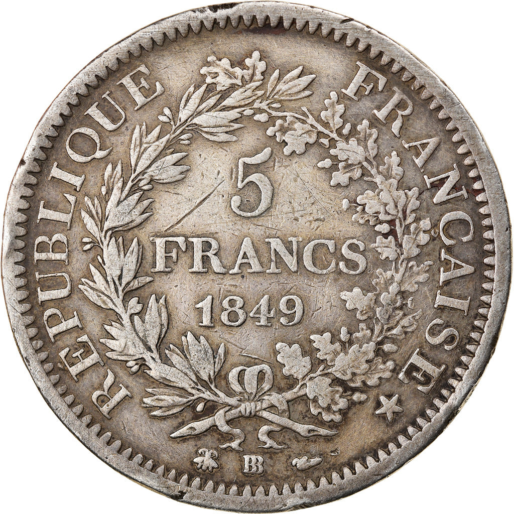 Coin, France, Hercule, 5 Francs, 1849, Strasbourg, VF(30-35), Silver, KM:756.2