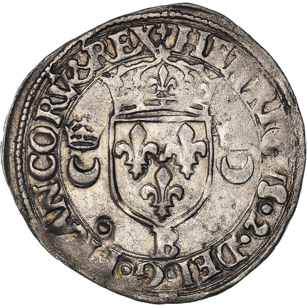 Coin, France, Henri II, Douzain aux croissants, 1549, Rouen, AU(50-53), Billon