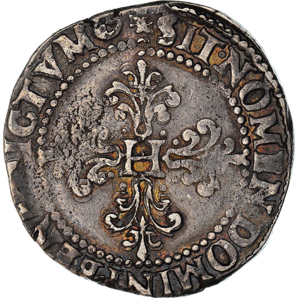 Moneta, Francia, Henri III, Franc au Col Plat, 1581, Angers, BB, Argento