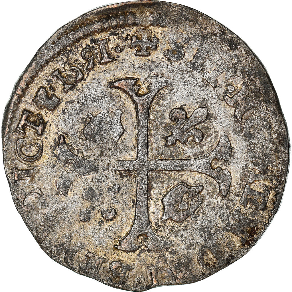 Coin, France, Henri IV, Douzain, 1591, Saint Lô, VF(30-35), Billon