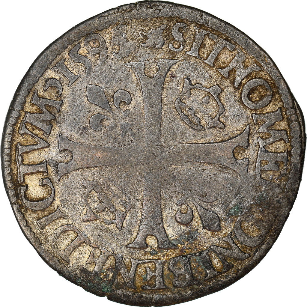 Coin, France, Henri IV, Douzain, 1595, Riom, EF(40-45), Billon, Sombart:4420