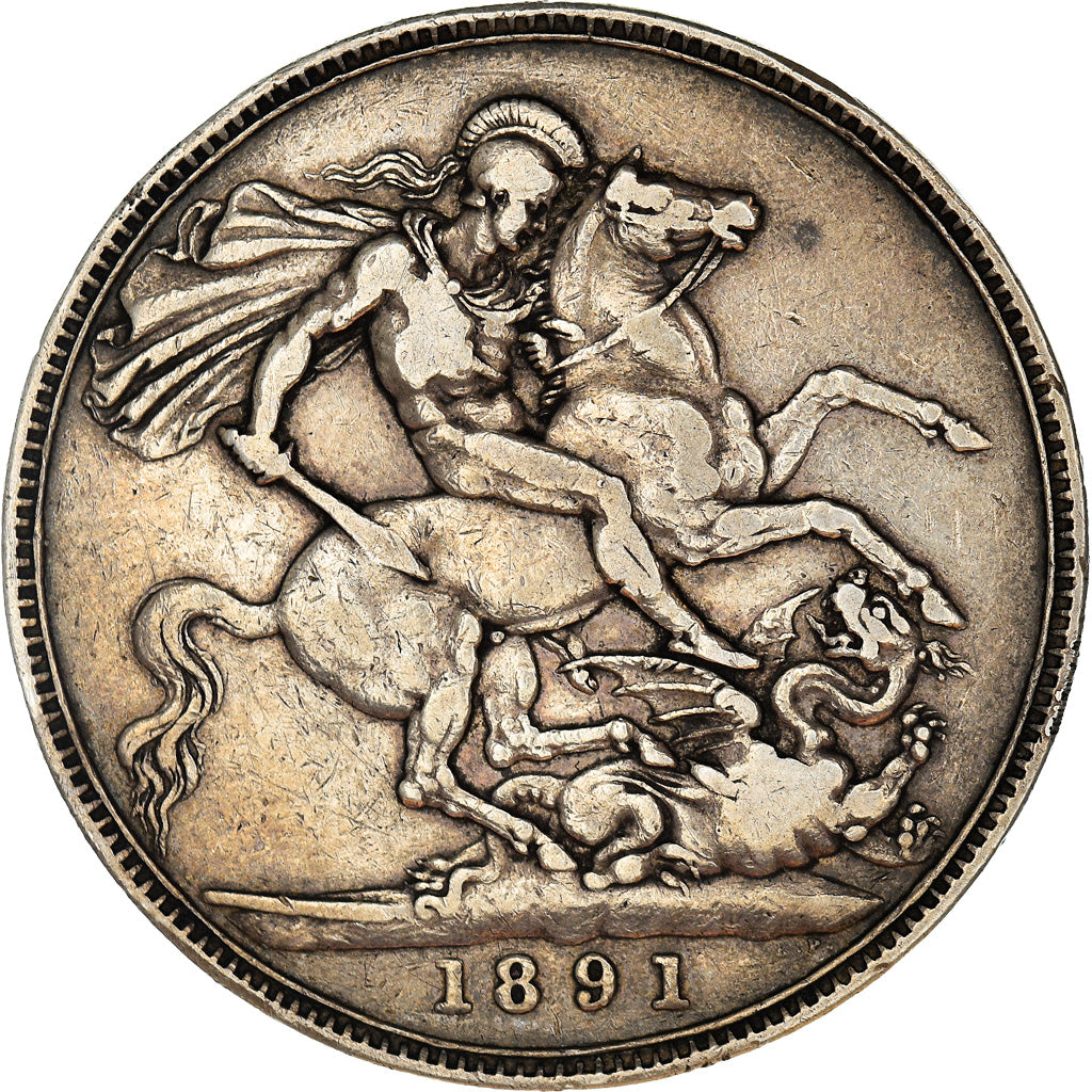 Monnaie, Grande-Bretagne, Victoria, Crown, 1891, Londres, TB+, Argent, KM:765