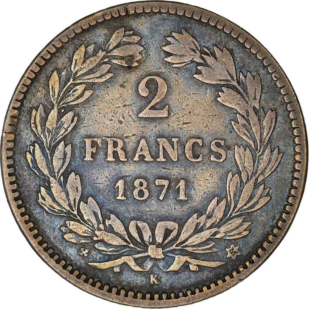 Coin, France, Cérès, 2 Francs, 1871, Bordeaux, VF(30-35), Silver, KM:816.2