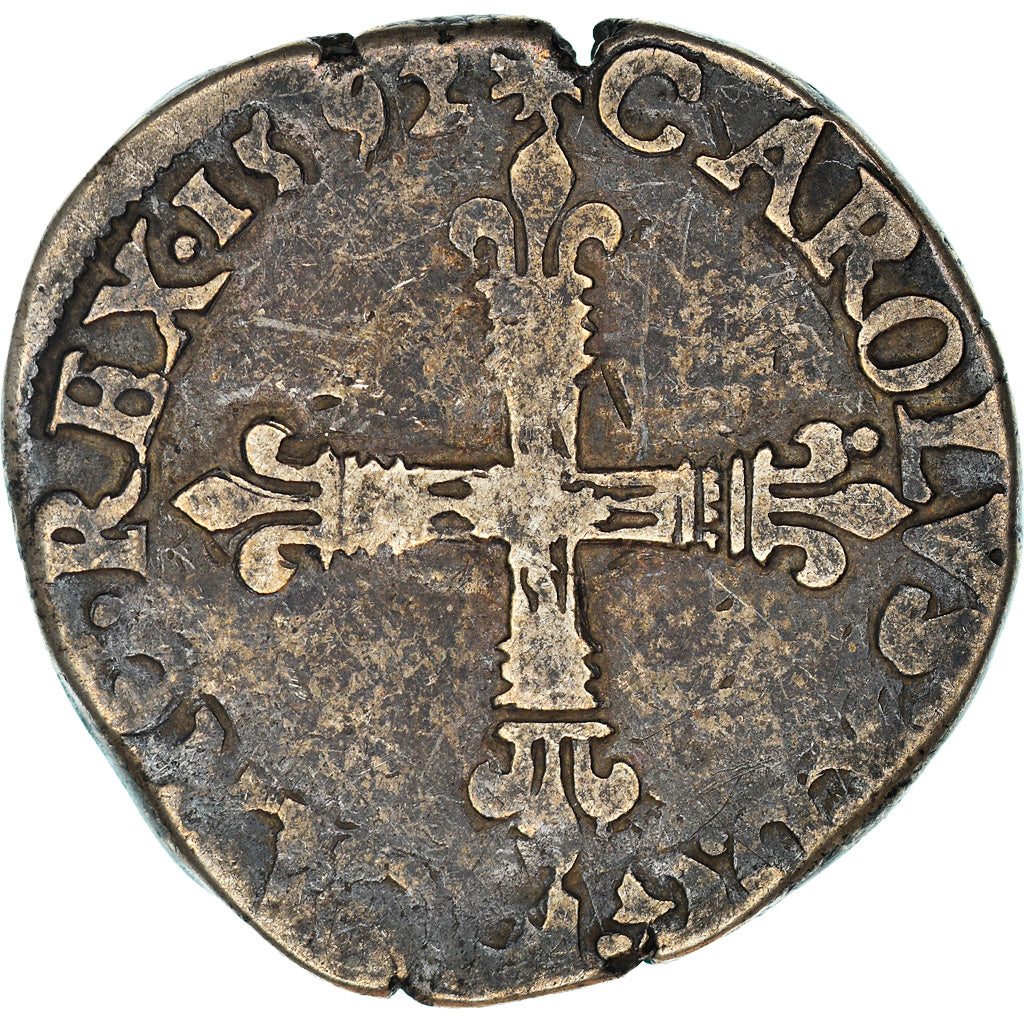 Moneda, Francia, Charles X, 1/4 Ecu, 1592, Nantes, BC+, Plata, Duplessy:1177