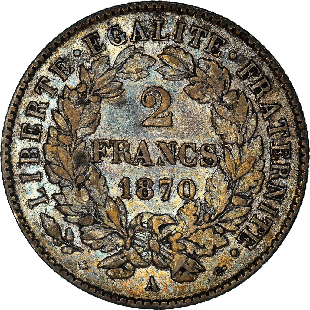Coin, France, Cérès, 2 Francs, 1870, Paris, EF(40-45), Silver, KM:817.1