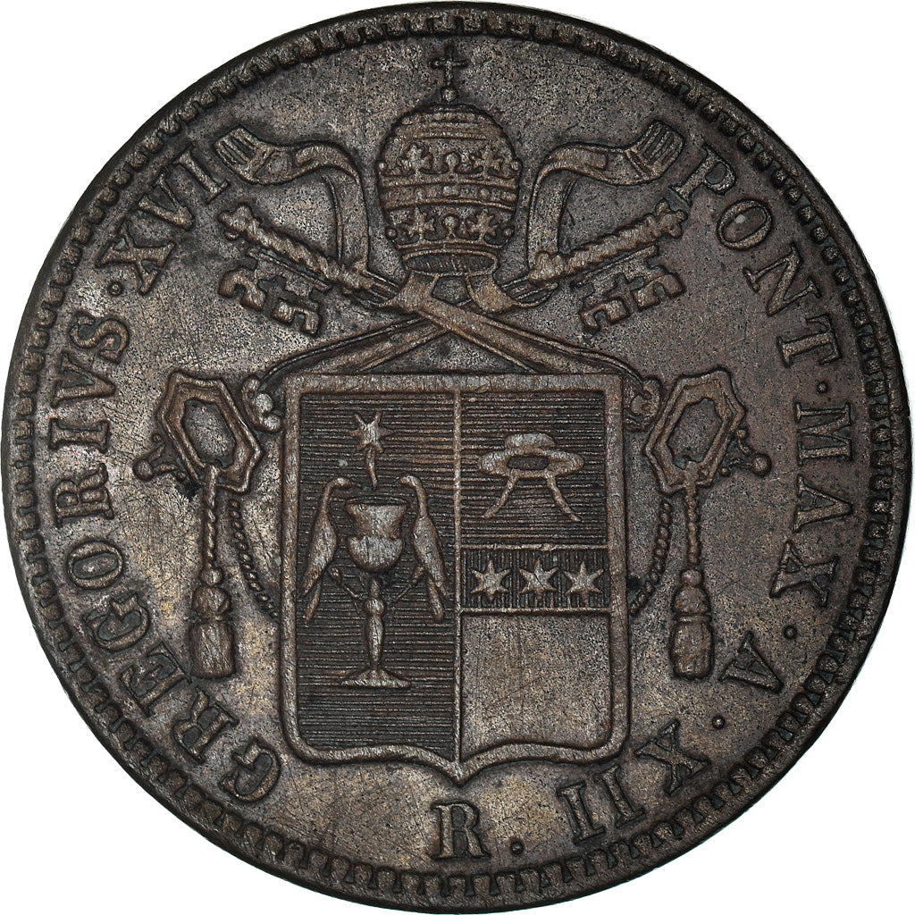 Moneda, Estados italianos, PAPAL STATES, Gregory XVI, Baiocco, 1843, Rome, MBC+