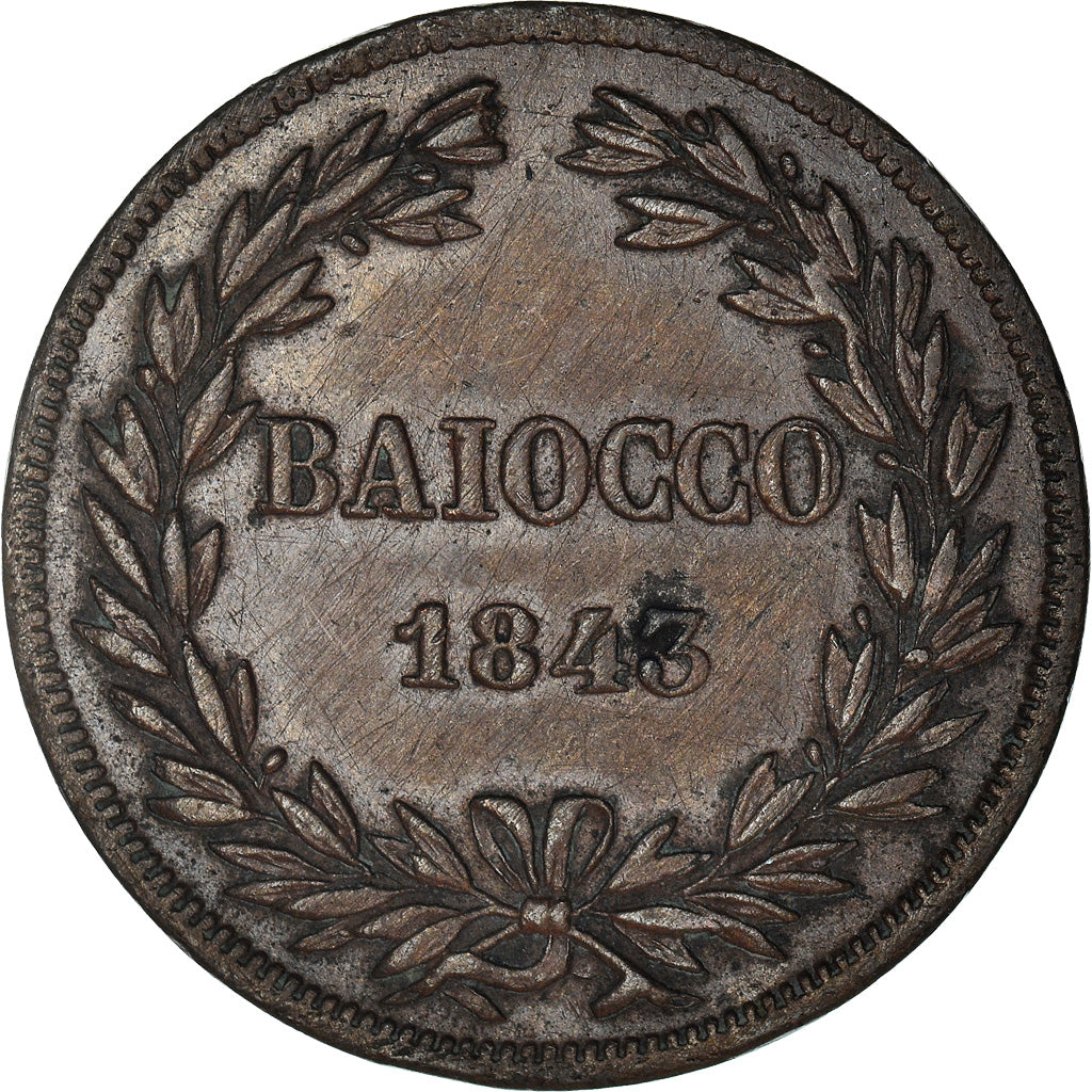 Moneda, Estados italianos, PAPAL STATES, Gregory XVI, Baiocco, 1843, Rome, MBC+