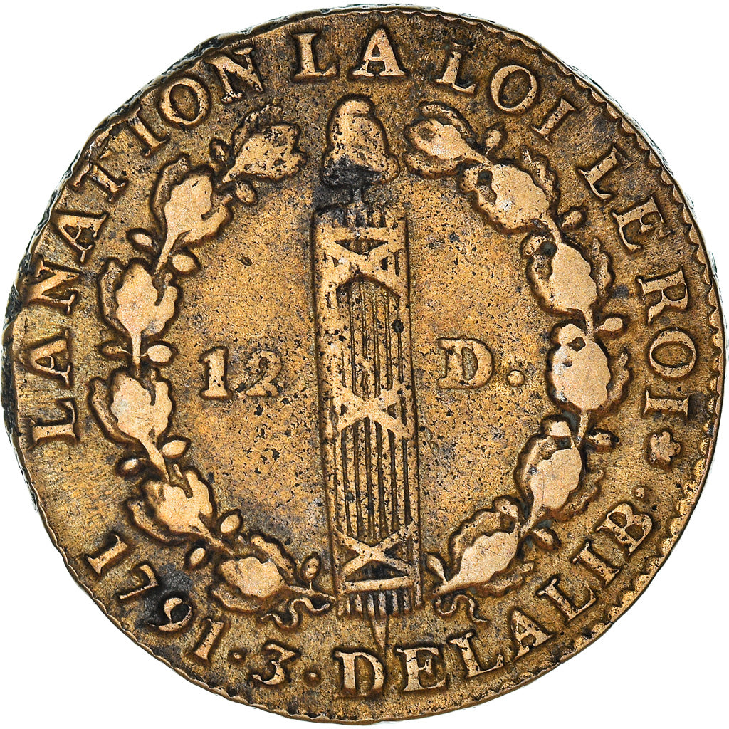 Moeda, França, Louis XVI, 12 deniers françois, 12 Deniers, 1791, Paris