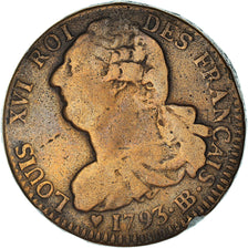 Moeda, França, Louis XVI, 2 sols français, 2 Sols, 1793, Strasbourg