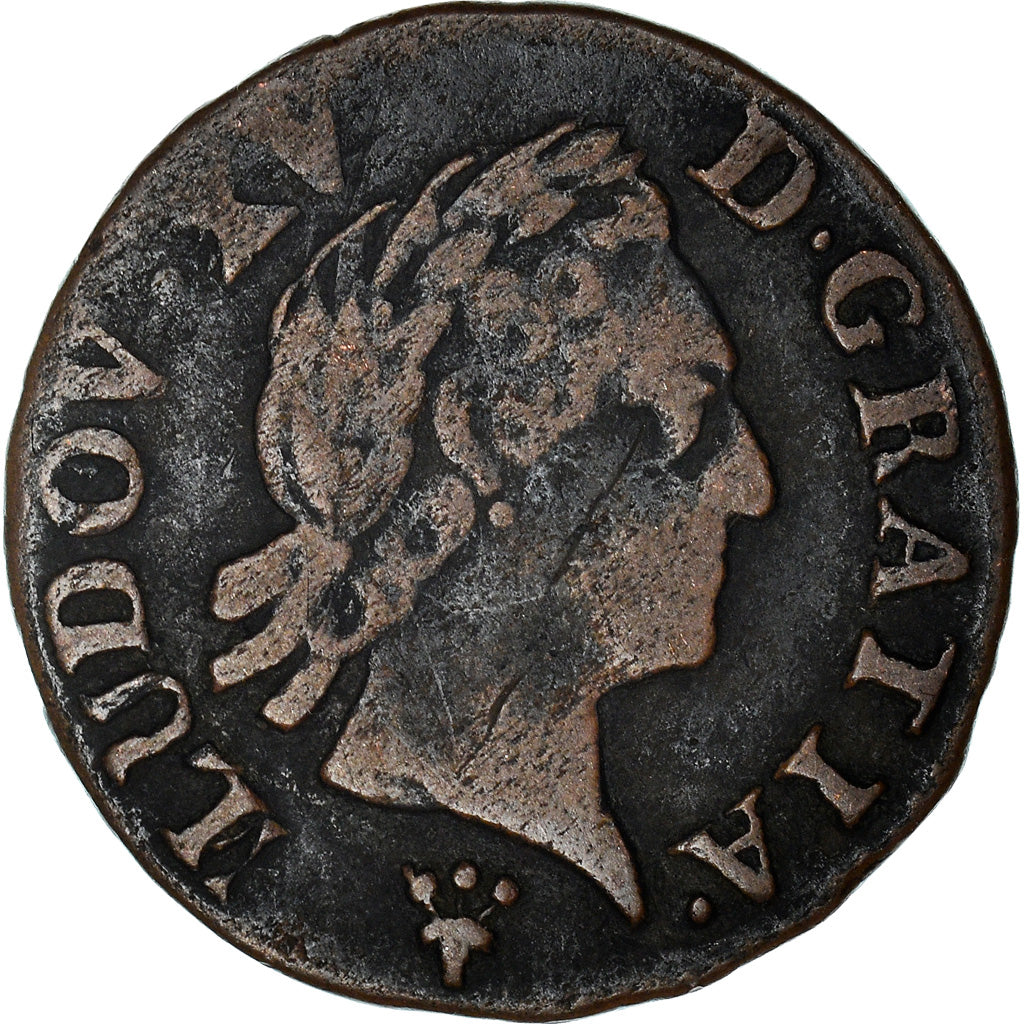 Moneda, Francia, Louis XV, Liard, 1770, Reims, BC+, Cobre, KM:543.9, Gadoury:272
