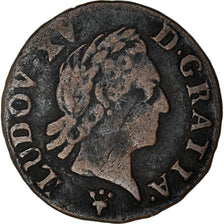 Moneda, Francia, Louis XV, Liard, 1770, Reims, BC+, Cobre, KM:543.9, Gadoury:272