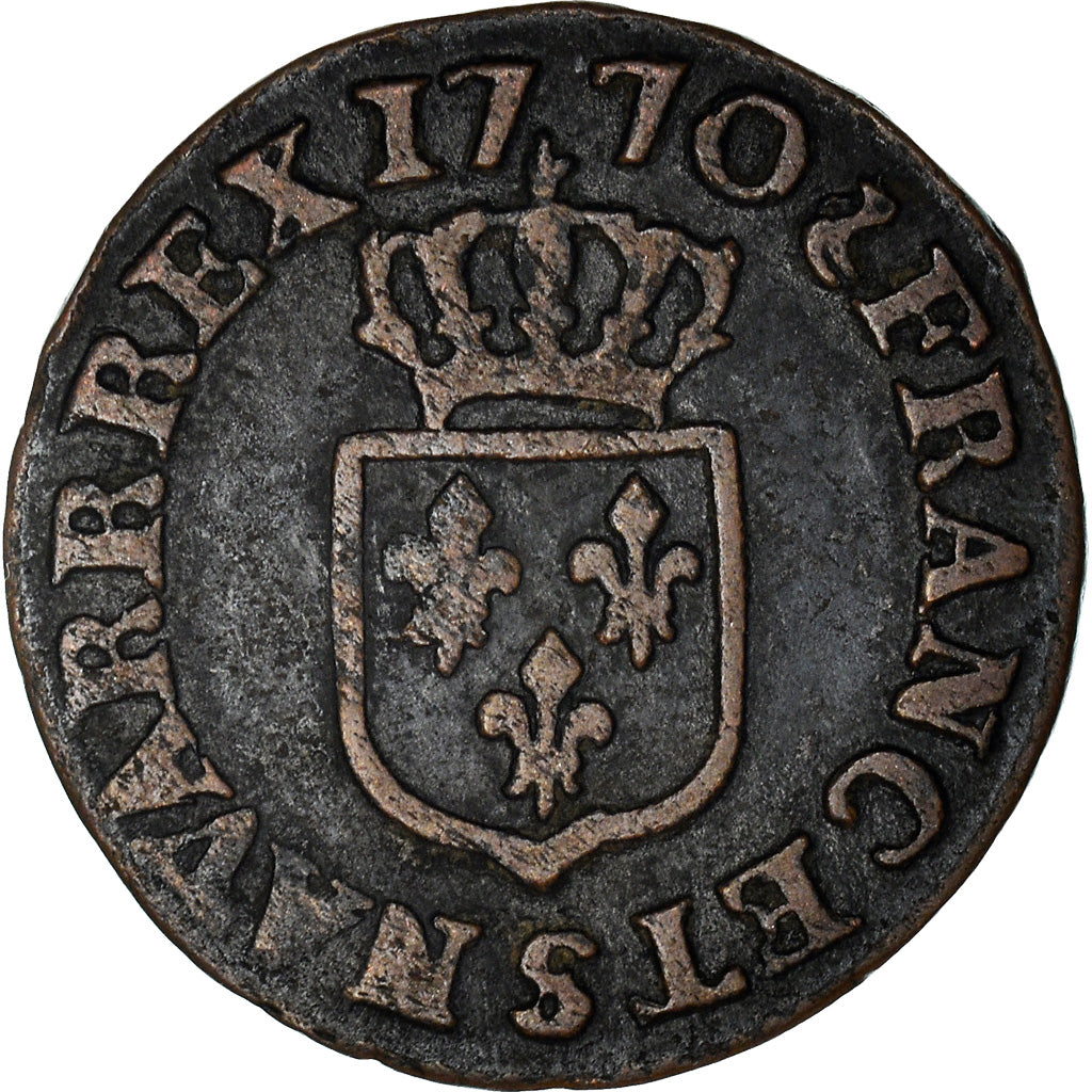 Moneda, Francia, Louis XV, Liard, 1770, Reims, BC+, Cobre, KM:543.9, Gadoury:272