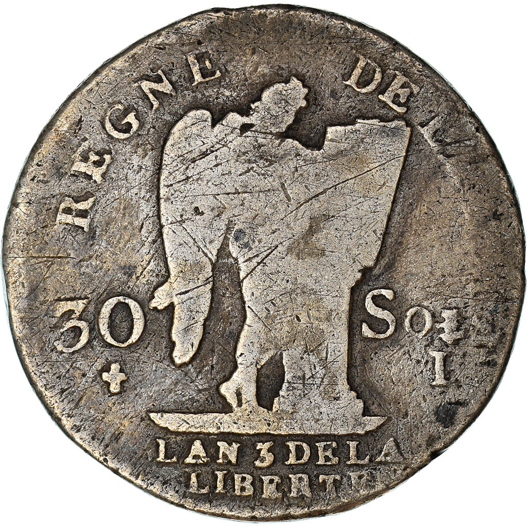 Moneta, Francja, Louis XVI, 30 sols françois, 30 Sols, 1791, Limoges, F(12-15)