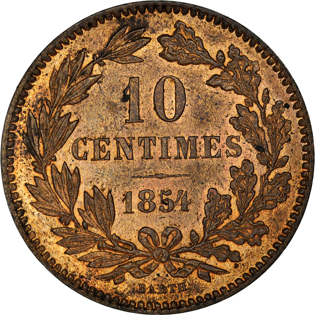 Coin, Luxembourg, William III, 10 Centimes, 1854, Utrecht, MS(63), Bronze
