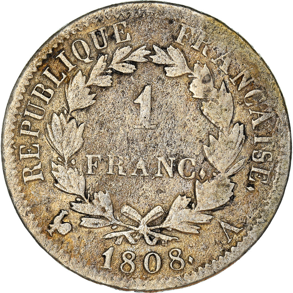 Munten, Frankrijk, Napoléon I, Franc, 1808, Paris, ZG+, Zilver, KM:682.1
