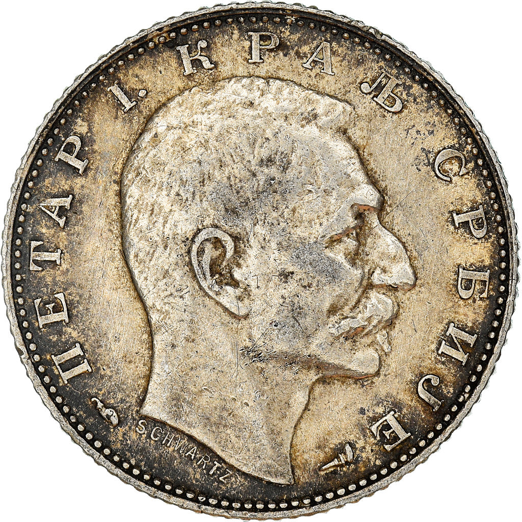 Munten, Servië, Peter I, Dinar, 1915, Paris, PR, Zilver, KM:25.3
