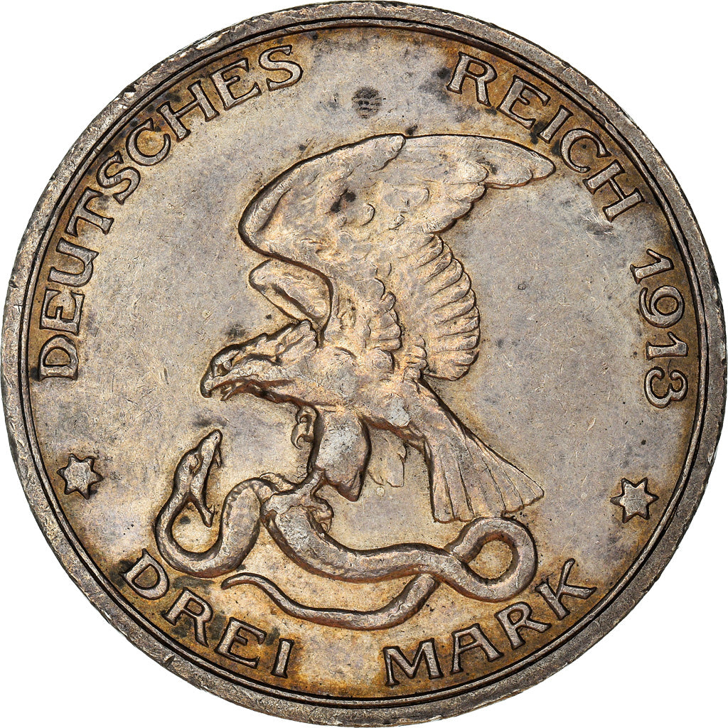 Coin, German States, PRUSSIA, Wilhelm II, 3 Mark, 1913, Berlin, AU(50-53)