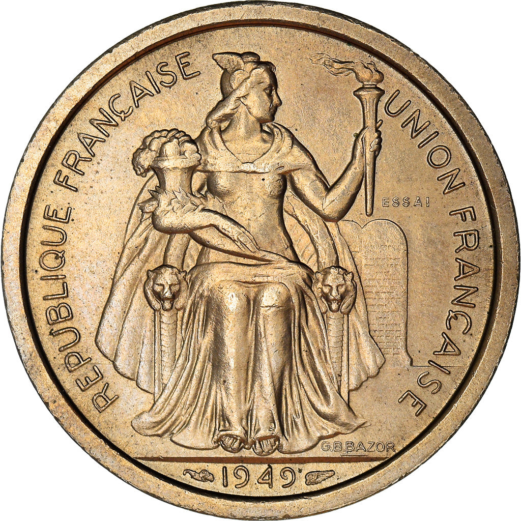 Coin, New Caledonia, 2 Francs, 1949, Paris, ESSAI, MS(60-62), Nickel-Bronze