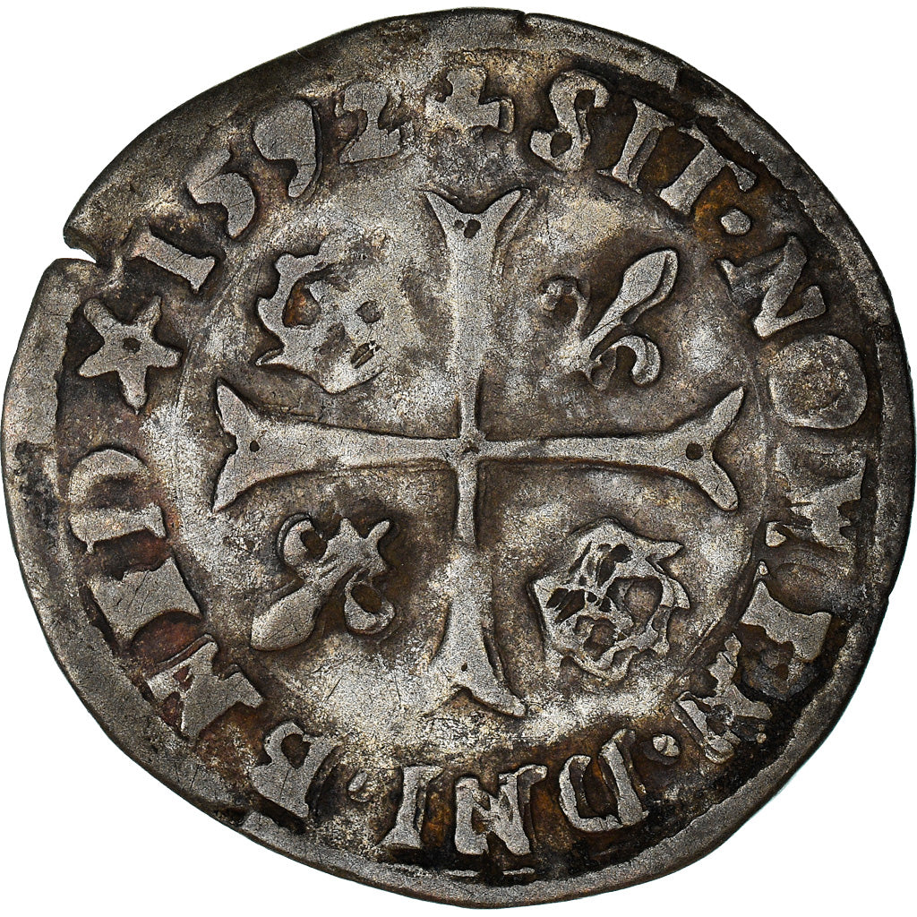 Coin, France, Henri IV, Douzain aux deux H, 1592, Limoges, EF(40-45), Billon