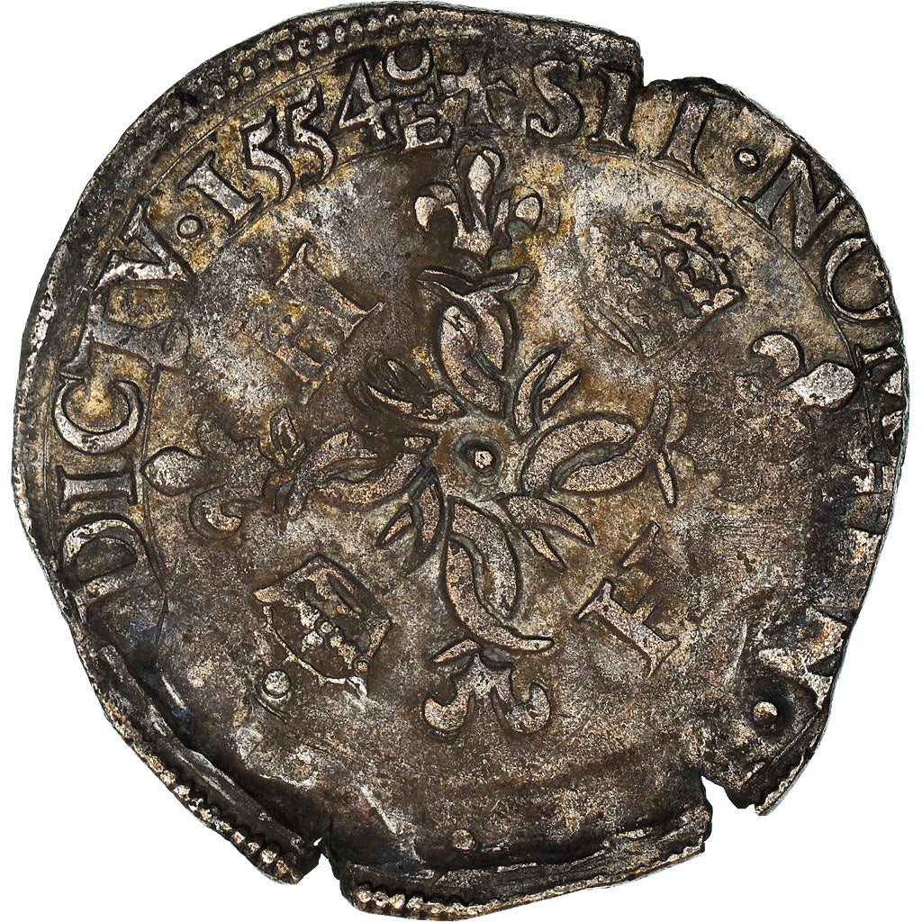 Moneta, Francja, Henri II, Douzain aux croissants, 1554, Troyes, VF(30-35)