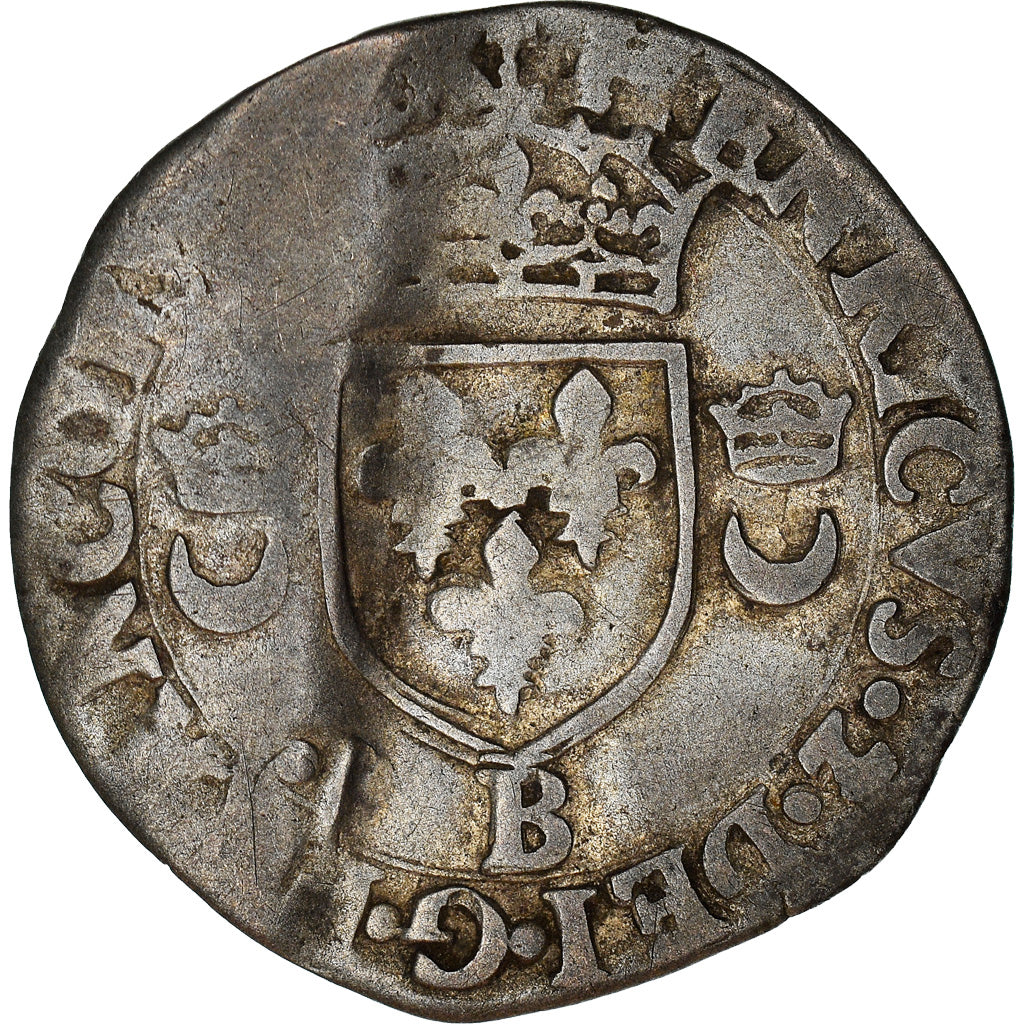 Monnaie, France, Henri II, Douzain aux croissants, 1551, Rouen, TB, Billon