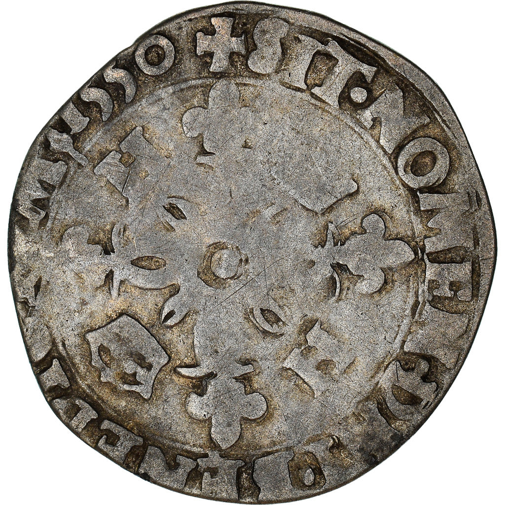 Coin, France, Henri II, Douzain aux croissants, 1550, Saint Lô, F(12-15)