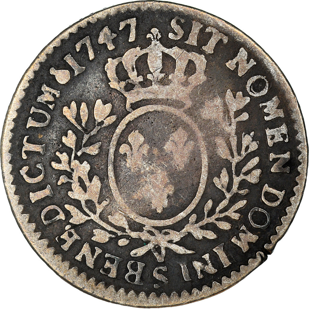 Moeda, França, Louis XV, 1/10 Écu au bandeau, 1747, Reims, F(12-15), Prata