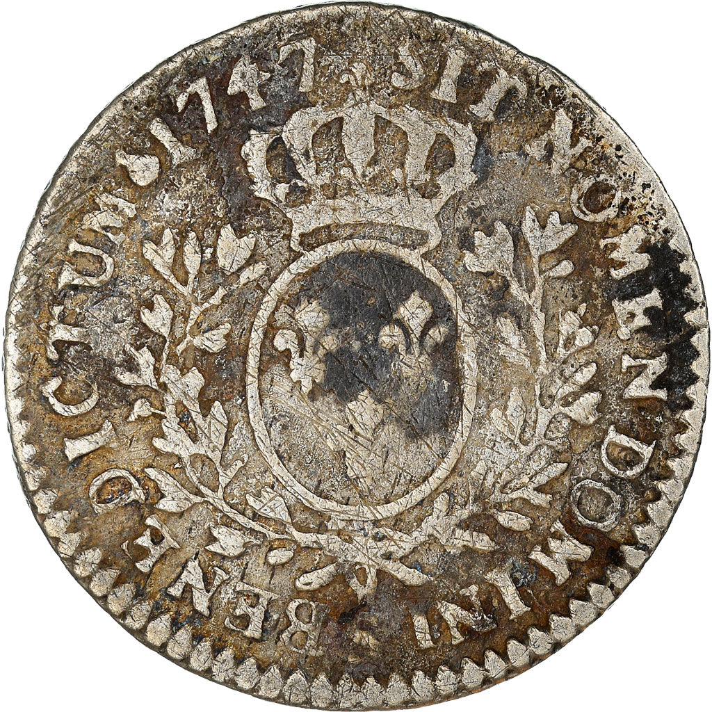 Coin, France, Louis XV, 1/10 Écu au bandeau, 1747, Reims, VF(20-25), Silver