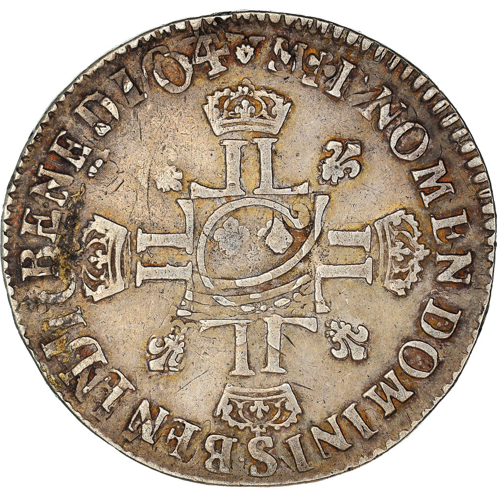 Moneta, Francia, Louis XIV, 1/2 Écu aux huit L, 1704, Reims, B+, Argento