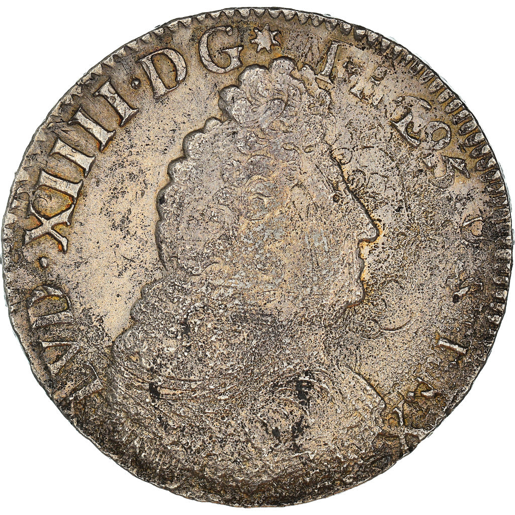 Moneta, Francja, Louis XIV, Ecu aux Insignes, 1702, Reims, VF(20-25), Srebro