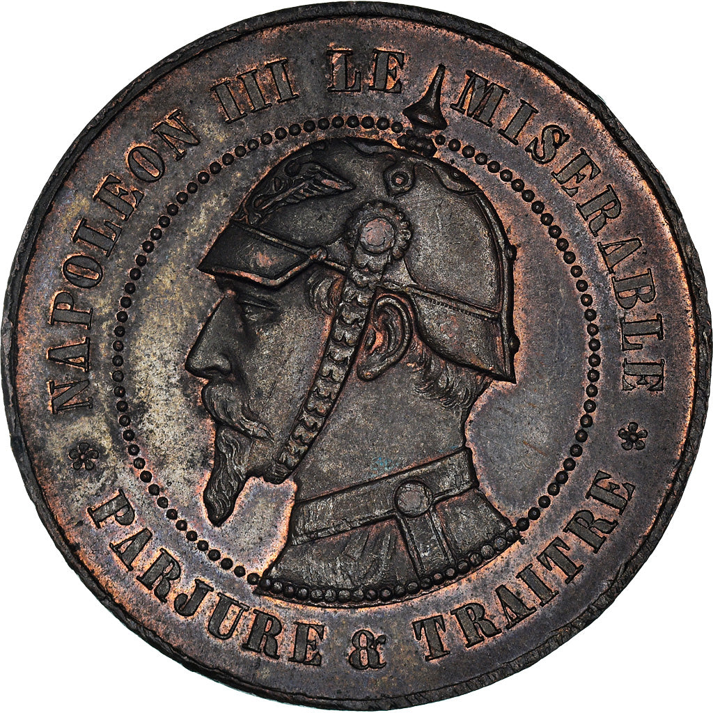 Moneda, Francia, Napoleon III, Sedan, 10 Centimes, 1870, Satirique, EBC, Bronce